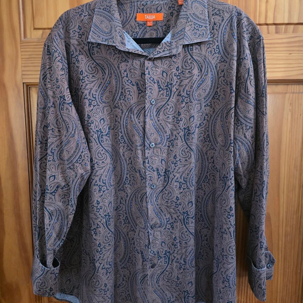 Tallia Sport Performance Stretch Button Up Shirt Blue and Burnt Orange Men's XL